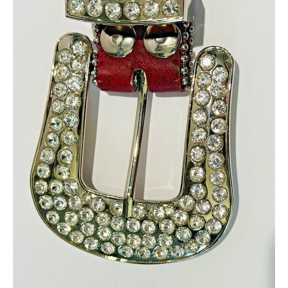VINTAGE RED BLING WESTERN RHINESTONE CRYSTAL FASHION GENUINE LEATHER 36-37\